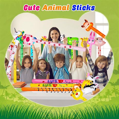 18 Pcs 41 Inch Inflatable Animal Stick Blow up Jungle Safari Animal Balloons Toys for Kids Animal Theme Birthday Party Favors Decorations in Saudi Arabia