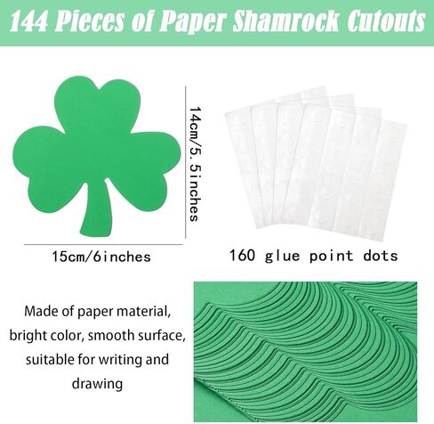 144 Pcs Shamrock Cutouts Paper Shamrocks Large Shamrock Shapes Paper Shamrock Shape Die Cuts for St Patricks Day Party Craft, Kid's School Craft Projects, Bulletin Board Decor, Green in Saudi Arabia