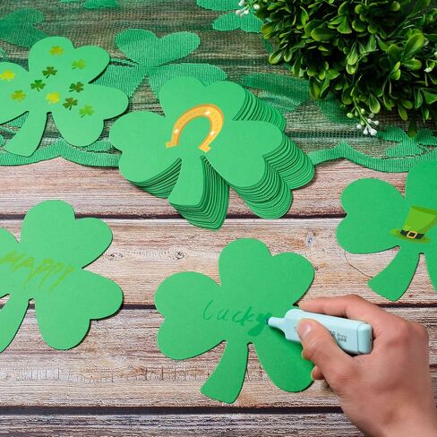 144 Pcs Shamrock Cutouts Paper Shamrocks Large Shamrock Shapes Paper Shamrock Shape Die Cuts for St Patricks Day Party Craft, Kid's School Craft Projects, Bulletin Board Decor, Green in Saudi Arabia