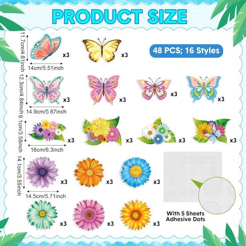 Jetec 48 قطعة من ديكورات الربيع للفصول الدراسية، قطع زهور الربيع، لوحة الإعلانات، ديكور الفراشة، قطع الورق، قطع الفراشة، قطع الديكور لموضوع حفلة عيد الميلاد، ديكور الفصل الدراسي in Kuwait