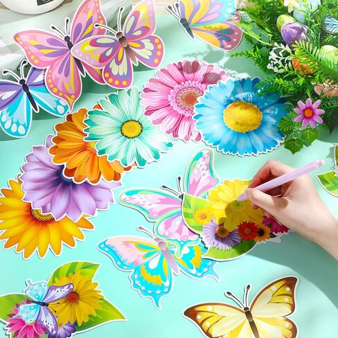 Jetec 48 قطعة من ديكورات الربيع للفصول الدراسية، قطع زهور الربيع، لوحة الإعلانات، ديكور الفراشة، قطع الورق، قطع الفراشة، قطع الديكور لموضوع حفلة عيد الميلاد، ديكور الفصل الدراسي in Kuwait