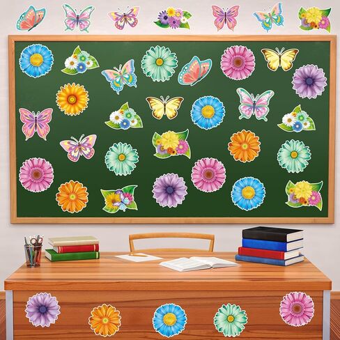 Jetec 48 قطعة من ديكورات الربيع للفصول الدراسية، قطع زهور الربيع، لوحة الإعلانات، ديكور الفراشة، قطع الورق، قطع الفراشة، قطع الديكور لموضوع حفلة عيد الميلاد، ديكور الفصل الدراسي in Kuwait