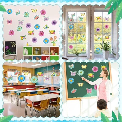 Jetec 48 قطعة من ديكورات الربيع للفصول الدراسية، قطع زهور الربيع، لوحة الإعلانات، ديكور الفراشة، قطع الورق، قطع الفراشة، قطع الديكور لموضوع حفلة عيد الميلاد، ديكور الفصل الدراسي in Kuwait