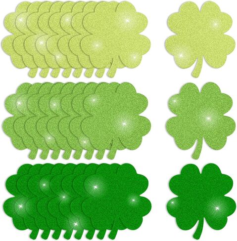 MixTeach 180 Pcs Four Leaf Clover Cutouts St. Patrick's Day Glitter Paper Cut-Outs 4 Inch Green 4 Leaf Shape Die Cuts for Irish St Patricks Day Party Bulletin Board Decorations School Craft Projects in Saudi Arabia