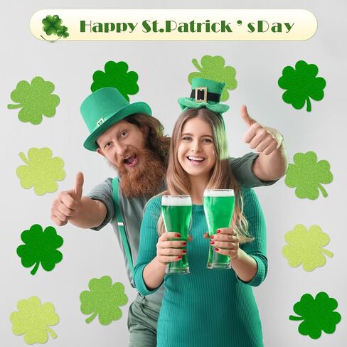 MixTeach 180 Pcs Four Leaf Clover Cutouts St. Patrick's Day Glitter Paper Cut-Outs 4 Inch Green 4 Leaf Shape Die Cuts for Irish St Patricks Day Party Bulletin Board Decorations School Craft Projects in Saudi Arabia