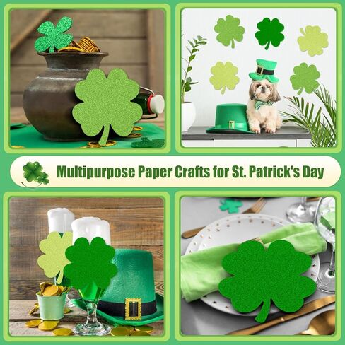 MixTeach 180 Pcs Four Leaf Clover Cutouts St. Patrick's Day Glitter Paper Cut-Outs 4 Inch Green 4 Leaf Shape Die Cuts for Irish St Patricks Day Party Bulletin Board Decorations School Craft Projects in Saudi Arabia