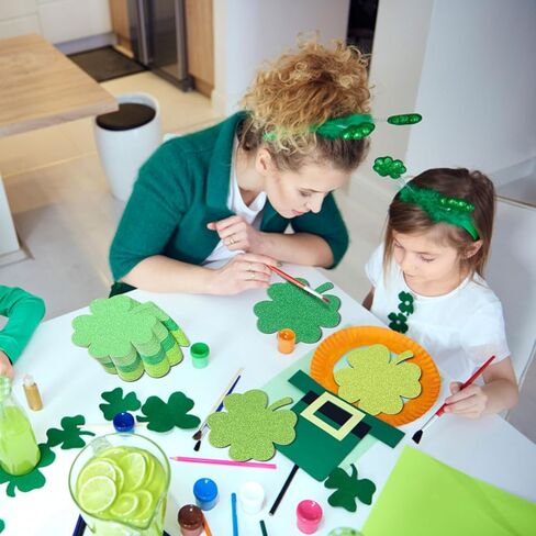 MixTeach 180 Pcs Four Leaf Clover Cutouts St. Patrick's Day Glitter Paper Cut-Outs 4 Inch Green 4 Leaf Shape Die Cuts for Irish St Patricks Day Party Bulletin Board Decorations School Craft Projects in Saudi Arabia