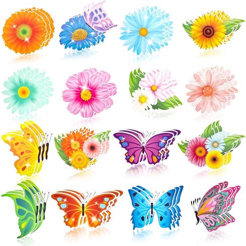 Konsait Flower Butterfly Cutouts,Spring Bulletin Board Decorations Set 48 Pcs Spring Flower Paper Butterflies Decor for Classroom Home Office,16 Designs in Saudi Arabia