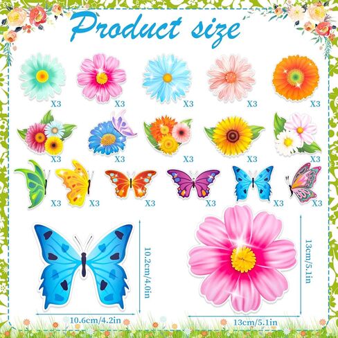 Konsait Flower Butterfly Cutouts,Spring Bulletin Board Decorations Set 48 Pcs Spring Flower Paper Butterflies Decor for Classroom Home Office,16 Designs in Saudi Arabia