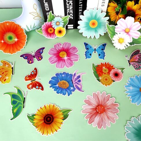 Konsait Flower Butterfly Cutouts,Spring Bulletin Board Decorations Set 48 Pcs Spring Flower Paper Butterflies Decor for Classroom Home Office,16 Designs in Saudi Arabia