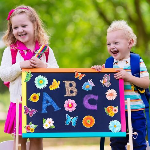 Konsait Flower Butterfly Cutouts,Spring Bulletin Board Decorations Set 48 Pcs Spring Flower Paper Butterflies Decor for Classroom Home Office,16 Designs in Saudi Arabia