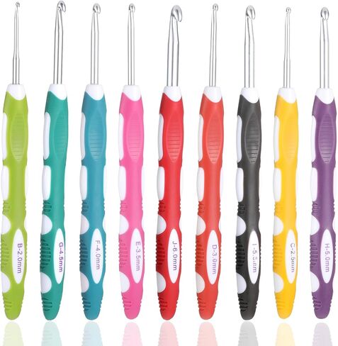 cobee 9Pcs Crochet Hooks, Ergonomic Crochets Hooks Set, Hook Knititng Needles Non Slip Rubber Handle Crochets, Long Crocheting Hook Grips for Beginners and Experiecced Crochet Lover in Saudi Arabia