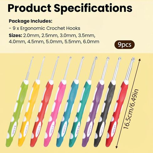 cobee 9Pcs Crochet Hooks, Ergonomic Crochets Hooks Set, Hook Knititng Needles Non Slip Rubber Handle Crochets, Long Crocheting Hook Grips for Beginners and Experiecced Crochet Lover in Saudi Arabia