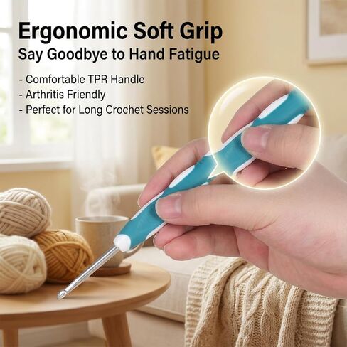 cobee 9Pcs Crochet Hooks, Ergonomic Crochets Hooks Set, Hook Knititng Needles Non Slip Rubber Handle Crochets, Long Crocheting Hook Grips for Beginners and Experiecced Crochet Lover in Saudi Arabia