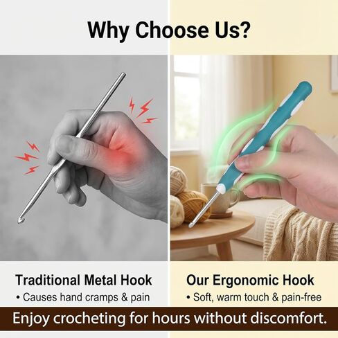 cobee 9Pcs Crochet Hooks, Ergonomic Crochets Hooks Set, Hook Knititng Needles Non Slip Rubber Handle Crochets, Long Crocheting Hook Grips for Beginners and Experiecced Crochet Lover in Saudi Arabia