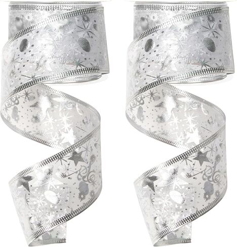 Silver Christmas Tree Ribbon 2 inch for Gift Wrapping, 20 Yards Double Layer Glitter Wired Ribbon for Wreaths Bow, Xmas Decor in Saudi Arabia
