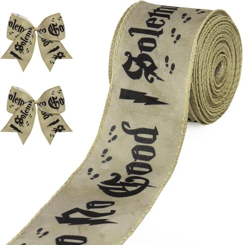 2.5" × 10 Yard Magic Witchcraft Ribbons for Bows, Preppy Sorcerer Wired Edge Ribbon Natural Burlap Ribbons for Gift Wrapping Birthday Decorations Supplies in Saudi Arabia