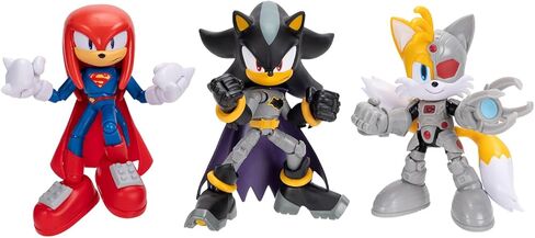 DC X Sonic Collectable Action Figures Shadow as Batman, Tails as Cyborg, Knuckles as Superman Featuring Highly Articulation Figures with Dynamic Posing in Kuwait