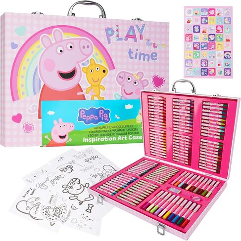 Peppa Pig Colouring, Arts & Crafts Set for Kids, 137 Pcs Stationary Supplies, Colouring Paper Pencils Crayons Eraser & Sharpener, Gifts for Girls in Saudi Arabia