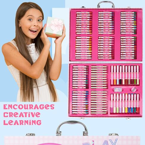 Peppa Pig Colouring, Arts & Crafts Set for Kids, 137 Pcs Stationary Supplies, Colouring Paper Pencils Crayons Eraser & Sharpener, Gifts for Girls in Saudi Arabia