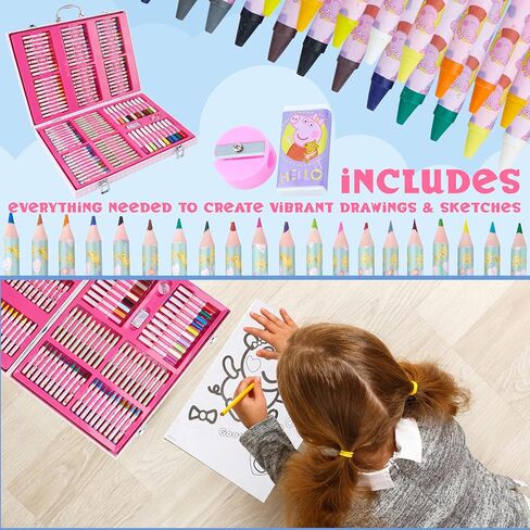 Peppa Pig Colouring, Arts & Crafts Set for Kids, 137 Pcs Stationary Supplies, Colouring Paper Pencils Crayons Eraser & Sharpener, Gifts for Girls in Saudi Arabia