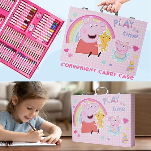 Peppa Pig Colouring, Arts & Crafts Set for Kids, 137 Pcs Stationary Supplies, Colouring Paper Pencils Crayons Eraser & Sharpener, Gifts for Girls in Saudi Arabia