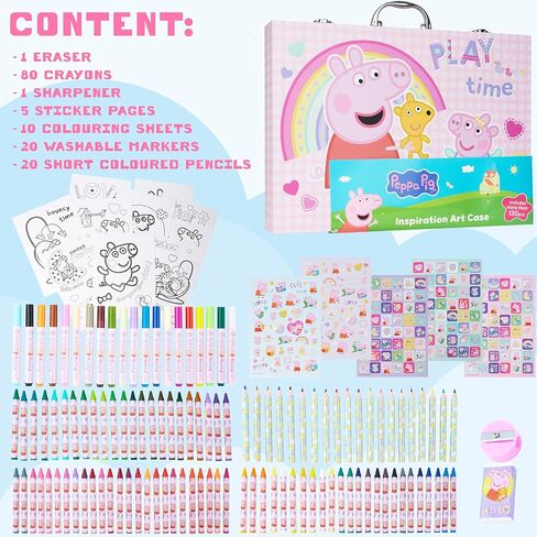 Peppa Pig Colouring, Arts & Crafts Set for Kids, 137 Pcs Stationary Supplies, Colouring Paper Pencils Crayons Eraser & Sharpener, Gifts for Girls in Saudi Arabia
