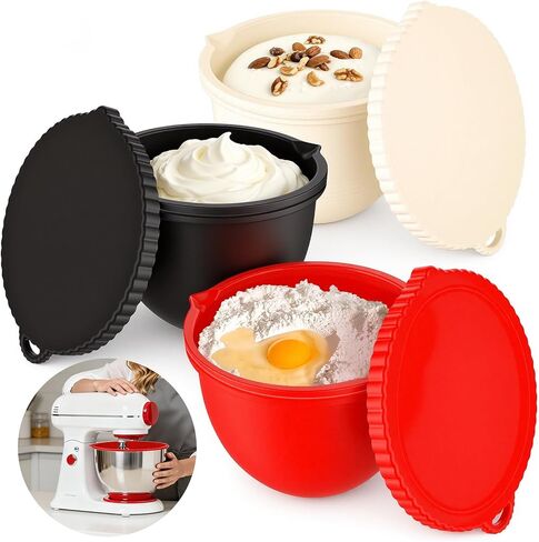 بطانات وعاء من السيليكون لخلاط رأس مائل سعة 5 لتر من KitchenAid، 3 عبوات مع أغطية، حماية ضد الخدش وتنظيف سهل للتحضير متعدد الدفعات، حشوة سيليكون آمنة للاستخدام في غسالة الأطباق in Saudi Arabia