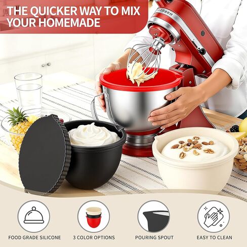 بطانات وعاء من السيليكون لخلاط رأس مائل سعة 5 لتر من KitchenAid، 3 عبوات مع أغطية، حماية ضد الخدش وتنظيف سهل للتحضير متعدد الدفعات، حشوة سيليكون آمنة للاستخدام في غسالة الأطباق in Saudi Arabia