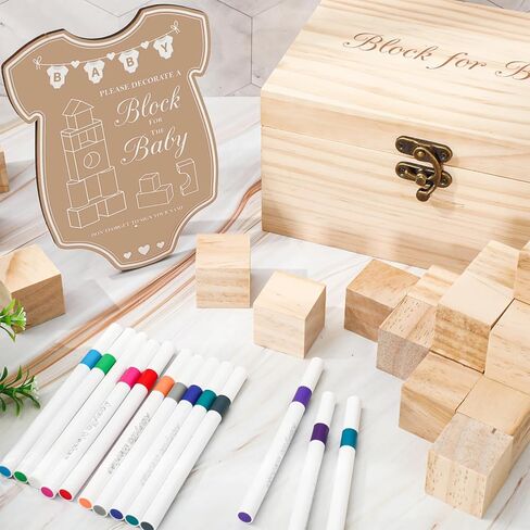 JarThenaAMCS 80 Pcs Baby Shower Game Kits Coloring Building Blocks Baby Clothes Wooden Display Sign Colorful Markers with Storage Box for Birthday Party DIY Crafts Supplies in Saudi Arabia