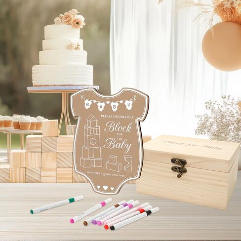 JarThenaAMCS 80 Pcs Baby Shower Game Kits Coloring Building Blocks Baby Clothes Wooden Display Sign Colorful Markers with Storage Box for Birthday Party DIY Crafts Supplies in Saudi Arabia