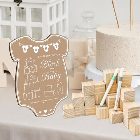 JarThenaAMCS 80 Pcs Baby Shower Game Kits Coloring Building Blocks Baby Clothes Wooden Display Sign Colorful Markers with Storage Box for Birthday Party DIY Crafts Supplies in Saudi Arabia