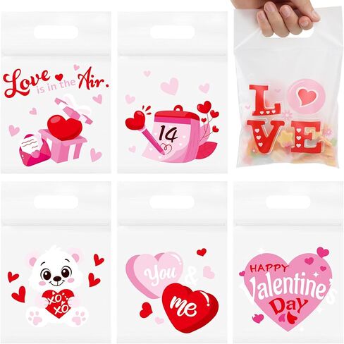 CCINEE 36pcs Valentine'S Day Sealing Treat Bags, Valentines Gifts Bags with Handle Plastic Goodie Cellophane Ziplock Bag Bulk for Galentine Valentine'S Day Classroom School Party Favors Gift Exchange in Saudi Arabia
