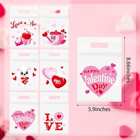 CCINEE 36pcs Valentine'S Day Sealing Treat Bags, Valentines Gifts Bags with Handle Plastic Goodie Cellophane Ziplock Bag Bulk for Galentine Valentine'S Day Classroom School Party Favors Gift Exchange in Saudi Arabia