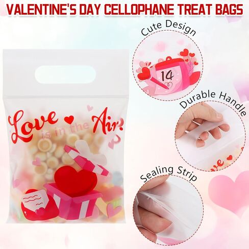 CCINEE 36pcs Valentine'S Day Sealing Treat Bags, Valentines Gifts Bags with Handle Plastic Goodie Cellophane Ziplock Bag Bulk for Galentine Valentine'S Day Classroom School Party Favors Gift Exchange in Saudi Arabia