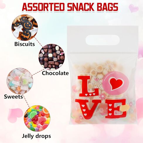 CCINEE 36pcs Valentine'S Day Sealing Treat Bags, Valentines Gifts Bags with Handle Plastic Goodie Cellophane Ziplock Bag Bulk for Galentine Valentine'S Day Classroom School Party Favors Gift Exchange in Saudi Arabia