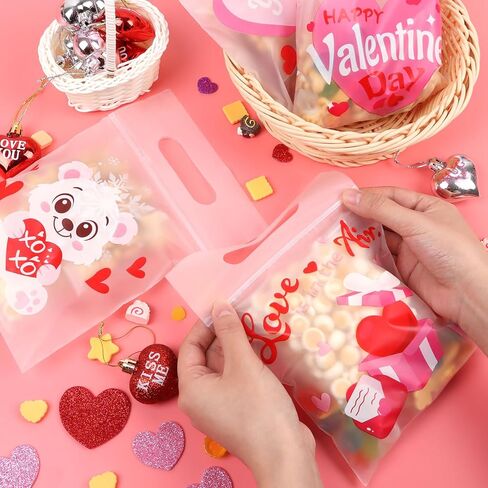 CCINEE 36pcs Valentine'S Day Sealing Treat Bags, Valentines Gifts Bags with Handle Plastic Goodie Cellophane Ziplock Bag Bulk for Galentine Valentine'S Day Classroom School Party Favors Gift Exchange in Saudi Arabia