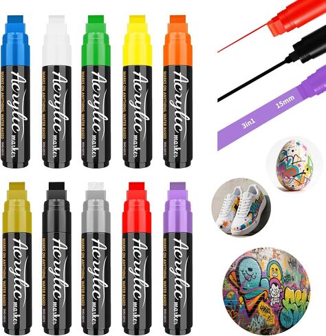 علامات ملصقات أكريليك جامبو من Ami للفصول الدراسية ولافتات الأحداث، 10 عبوات برأس سميك 15 مم، أقلام طلاء جريئة سريعة الجفاف للوحة الملصقات، والنسيج، واللافتات والمشروعات المدرسية، ومستلزمات هدايا المعلم والعطلات in Kuwait