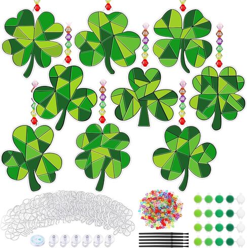 36 Sets St. Patrick's Day Shamrock Suncatchers Ornaments Decorations DIY Window Paint Suncatchers Craft Kits Lucky Shamrock Sun Catcher Gifts for Home Party Supplies Arts and Crafts Project in Saudi Arabia