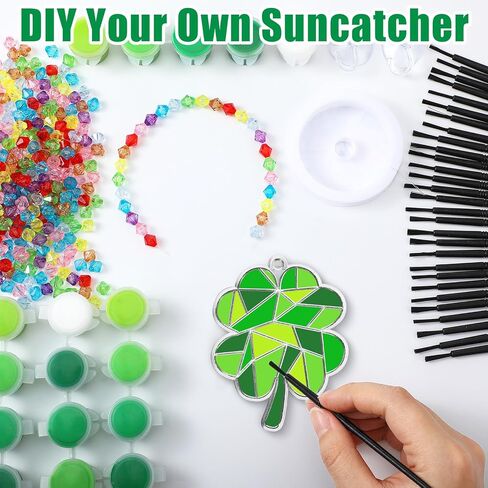 36 Sets St. Patrick's Day Shamrock Suncatchers Ornaments Decorations DIY Window Paint Suncatchers Craft Kits Lucky Shamrock Sun Catcher Gifts for Home Party Supplies Arts and Crafts Project in Saudi Arabia