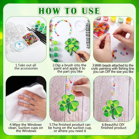 36 Sets St. Patrick's Day Shamrock Suncatchers Ornaments Decorations DIY Window Paint Suncatchers Craft Kits Lucky Shamrock Sun Catcher Gifts for Home Party Supplies Arts and Crafts Project in Saudi Arabia