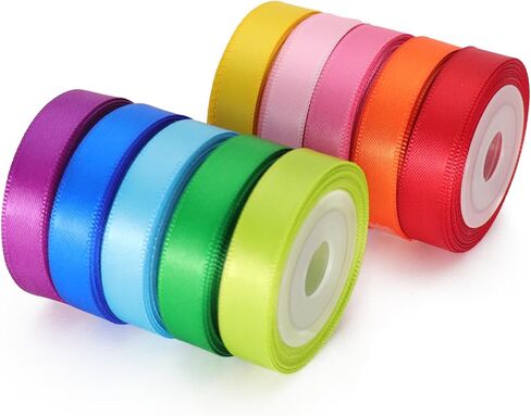 Rainbow Colorful Ribbon 3/8 Inch Double Face Satin Ribbon for Gift Wrapping DIY Crafts Birthday Party Decoration 10 Rolls Total 50 Yards in Saudi Arabia