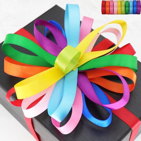 Rainbow Colorful Ribbon 3/8 Inch Double Face Satin Ribbon for Gift Wrapping DIY Crafts Birthday Party Decoration 10 Rolls Total 50 Yards in Saudi Arabia