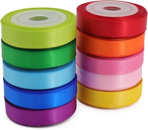 Rainbow Colorful Ribbon 3/8 Inch Double Face Satin Ribbon for Gift Wrapping DIY Crafts Birthday Party Decoration 10 Rolls Total 50 Yards in Saudi Arabia