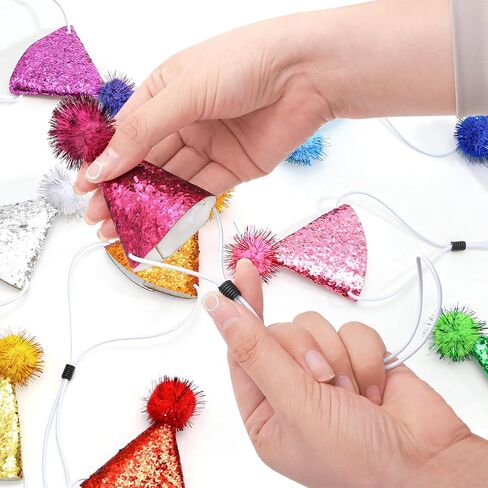 Okllen 20 Pieces Mini Birthday Hats for Stuffed Animals, Tiny Cone Party Hats with Pom Poms Glitter for Small Pets, Adjustable Cat Dog Rabbit Costume Hat for Birthday, Holiday in Saudi Arabia