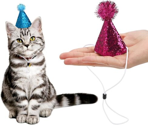 Okllen 20 Pieces Mini Birthday Hats for Stuffed Animals, Tiny Cone Party Hats with Pom Poms Glitter for Small Pets, Adjustable Cat Dog Rabbit Costume Hat for Birthday, Holiday in Saudi Arabia