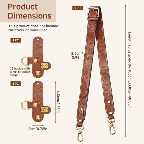 حزام لـ Longchamp، جلد الكونياك بعرض 0.98 بوصة، مع 2 أبازيم GS، حزام كتف على شكل حقيبة يد بطول 33-40 بوصة لحقائب Longchamp S/M/L، حزام المحفظة لا يحتاج إلى حفر in Kuwait