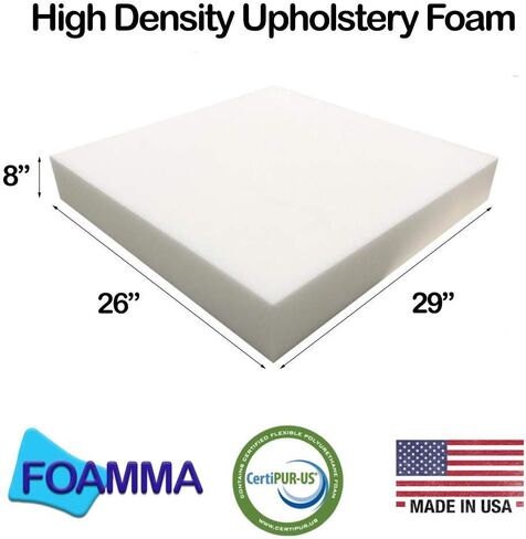 FOAMMA 8" x 26" x 29" High Density Upholstery Foam Cushion (Seat Replacement, Upholstery Sheet, Foam Padding) Made in USA in Saudi Arabia