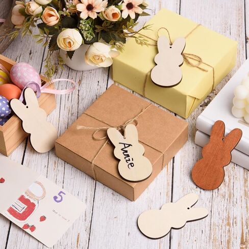 AWIZOM 60 Pcs Unfinished Easter Bunny Wooden Ornaments Wooden Bunny Cutouts to Paint Blank Wood Rabbit Slices with Twine for DIY Craft Present Tags Easter Spring Hanging Decorations,3.94x1.89 in Saudi Arabia