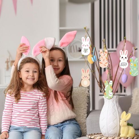 AWIZOM 60 Pcs Unfinished Easter Bunny Wooden Ornaments Wooden Bunny Cutouts to Paint Blank Wood Rabbit Slices with Twine for DIY Craft Present Tags Easter Spring Hanging Decorations,3.94x1.89 in Saudi Arabia